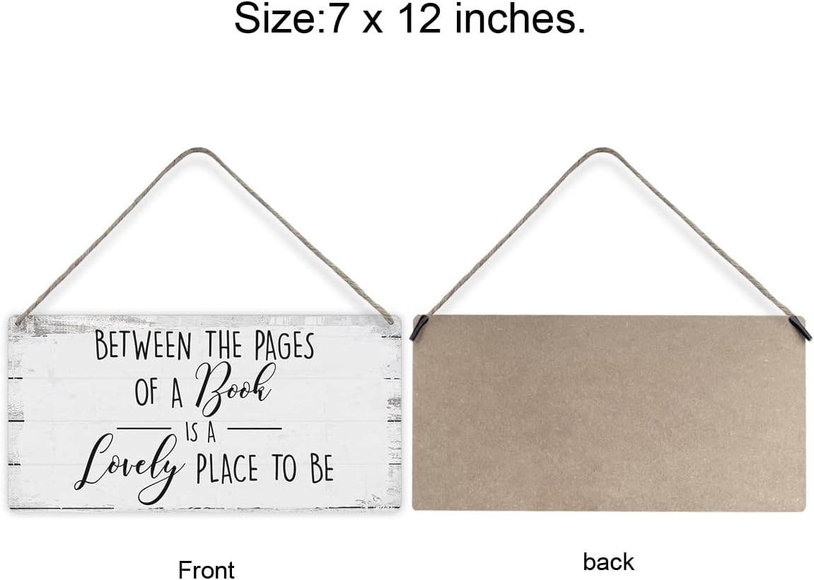 MIGUMUTU Between the Pages of a Book is a Lovely Place to be Sayings Home Wall Decor Wooden Signs Rustic Hanging Wall Plaque Sign Reading Room Present