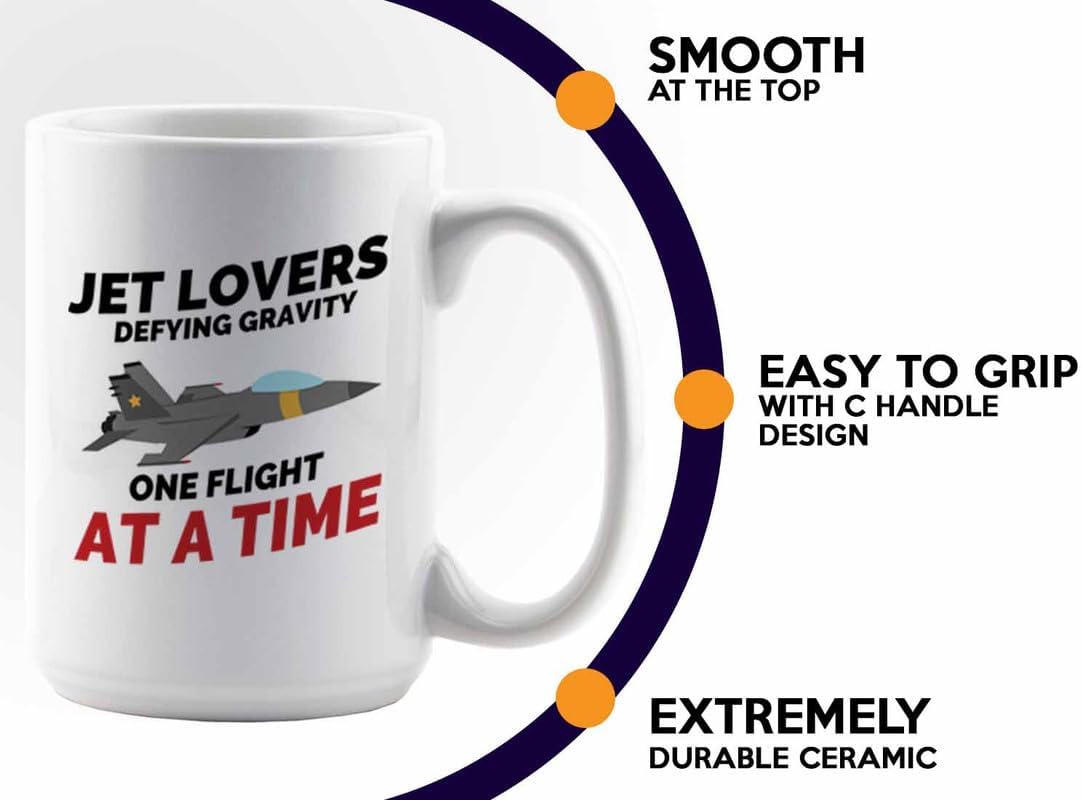 Jet Pilot Coffee Mug 15oz White - Jet lovers Defying gravity - Pilot Gifts Airplane Flying Captains Aviator Airline Aviation
