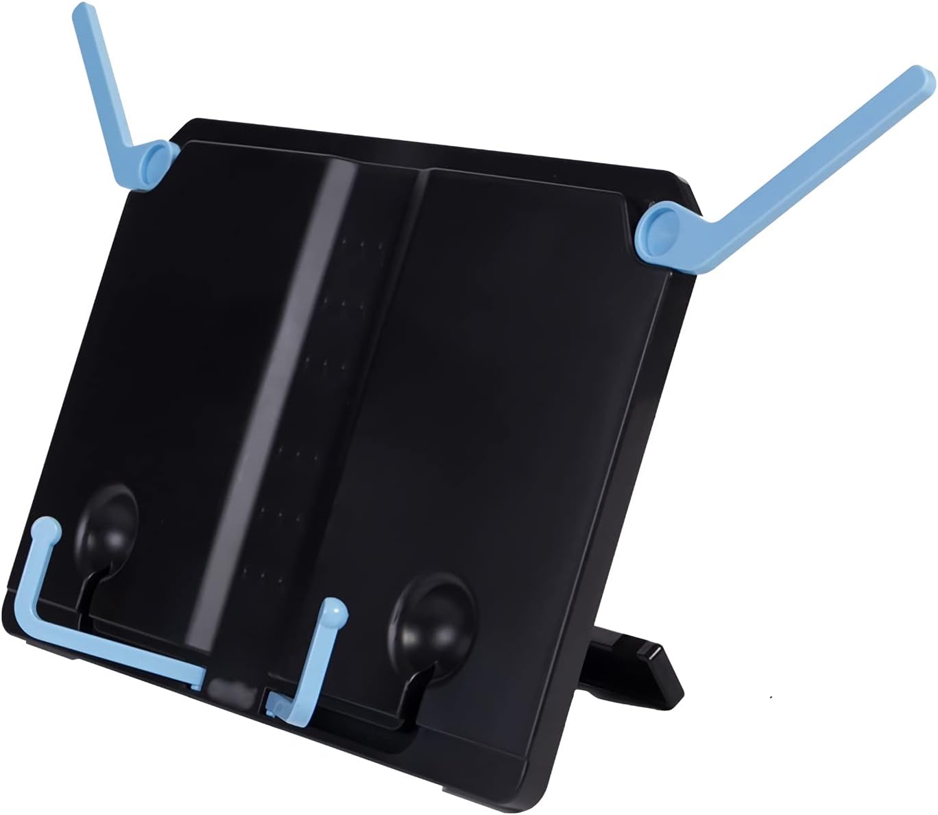 Book Stands and Holders for Reading Folding Book Stand Portable Sheet Music Holder for Desk Reading Adjustable Cookbook Document with Foldable Clips 10 x 7.5 inch for Kitchen and Office (Black )