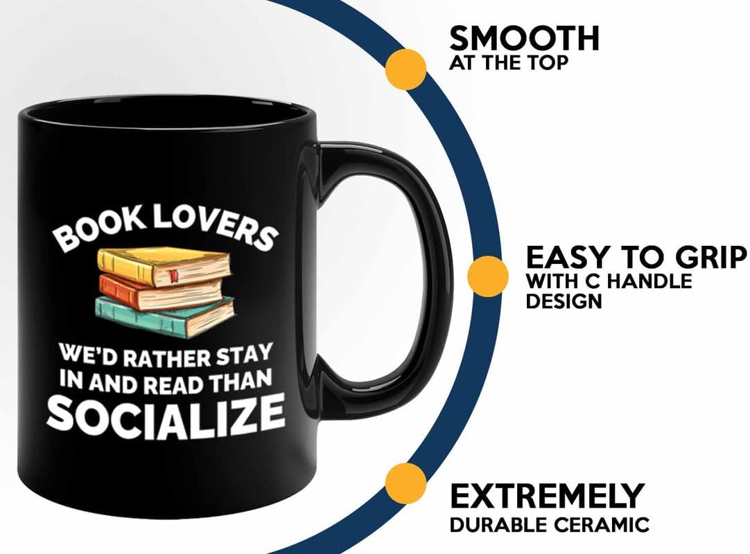 Book Lover Coffee Mug 11oz Black - Read than socialize - Gift For Poets Bookish People Bibliophile Librarian Book Club Reader