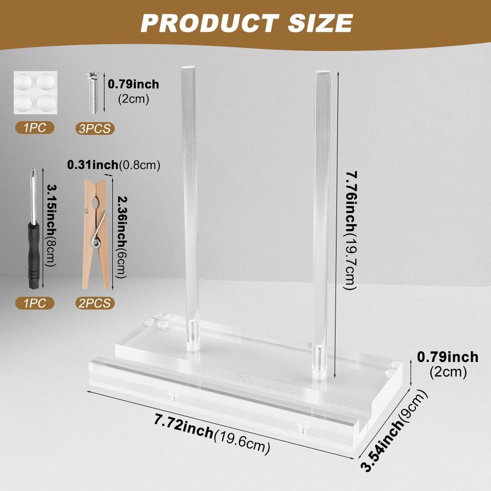 Acrylic Display Stand Set, Tabletop Book Art Display Holder Clear Easel Stand Artwork Storage Rack with Wood Mini Clips for Picture Frame Photo Decorative Plate Record Magazine(COLOR:Transparent)