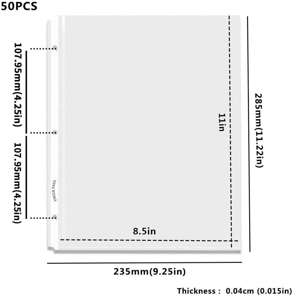 Sheet Protectors - 50 Sheets 4 mils Strong Extra Heavyweight Clear Top Load 8.5 x 11 Inch Highlight Transparent Acid-Free for 3 Ring Binder OS0150