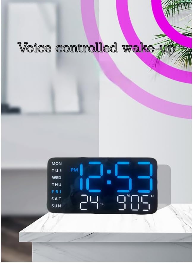 Vortex 6659 Automatic DST Adjustment, Large LED Display, Shows time, Date, and Temperature, Night Light, auto Brightness Adjustment, wall-mountable or Tabletop LED Digital Clock