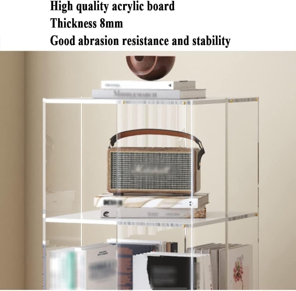 360° Rotating Bookshelf W/Wheels Clear Acrylic Narrow Bookcase Movable Modern Book Storage Organizer for Living Room Bedroom Display Shelf ()