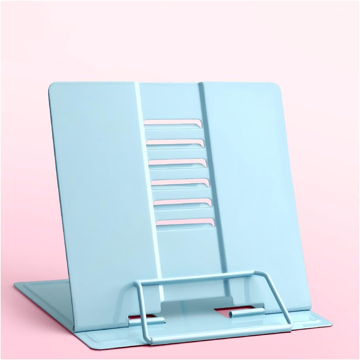 Book Stands and Holders for Reading Desk Book Stand Metal Reading Rest Adjustable Portable Cookbook Documents Textbook Holder Bookstand for Students 8.3 x 7.5 inch for Kitchen and Office (Blue )