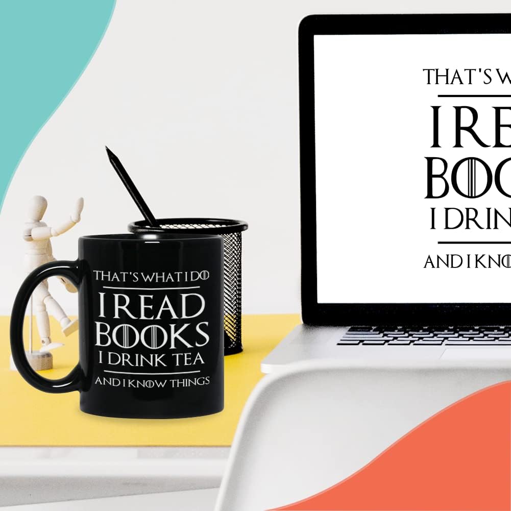 Bubble Hugs Book Lover Coffee Mug 11oz Black - Read Books Drink Tea - Reading Reader Tea I Know Things Book Addict Bookish Novelist Librarian Writer