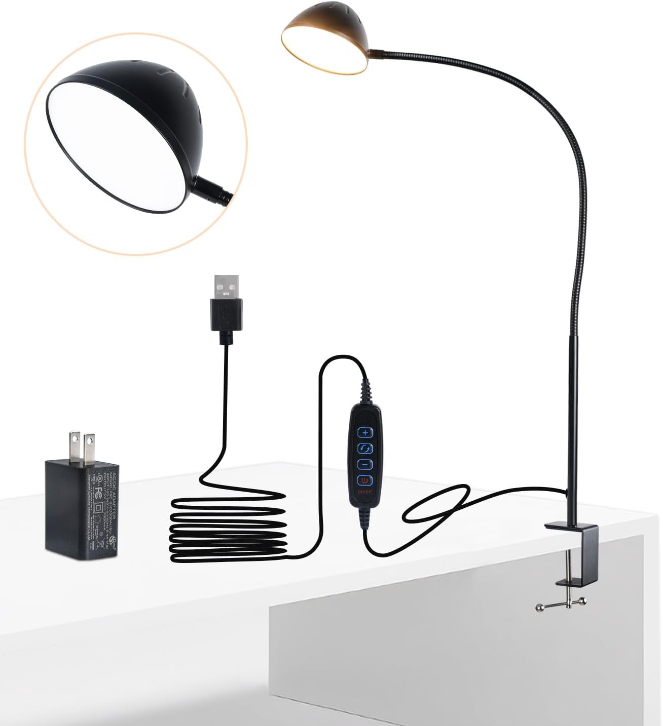 Long Gooseneck Clamp Lamp, Clip Desk Lamp with Clamp, 10W, 1100 LMS, 3 Color Modes, 10 Brightness Levels, 31 Inches Long Flaxible Gooseneck, Perfect for Craft, Reading, Home, Office