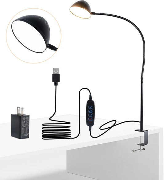 Long Gooseneck Clamp Lamp, Clip Desk Lamp with Clamp, 10W, 1100 LMS, 3 Color Modes, 10 Brightness Levels, 31 Inches Long Flaxible Gooseneck, Perfect for Craft, Reading, Home, Office