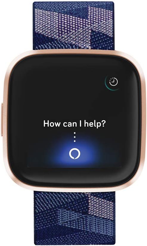 Fitbit Versa 2 Special Edition Health and Fitness Smart Watch with Heart Rate, Music, Alexa Built-In, Sleep and Swim Tracking, Navy and Pink Woven/Copper Rose, One Size (S and L Bands Included), 2.3
