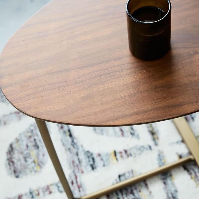 Simple Side Table Iron Art Sofa Corner Lazy Bedside Reading Oval Coffee Tea Solid Wood Countertop(D)