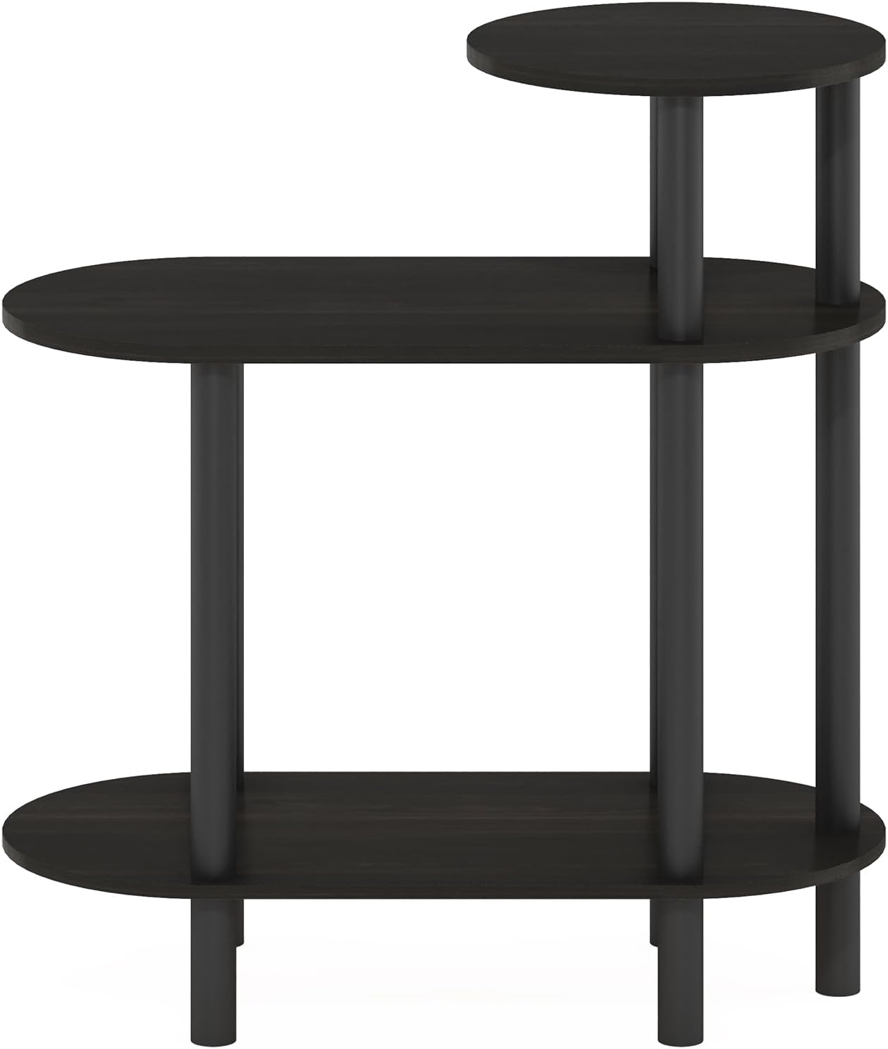 Furinno Turn-N-Tube Side Table, 3-Tier Oval Sofa End Table with Open Shelf, Toolless Assembly Night Stand, Bedside Table, for Living Room, Bedroom, Dark Espresso