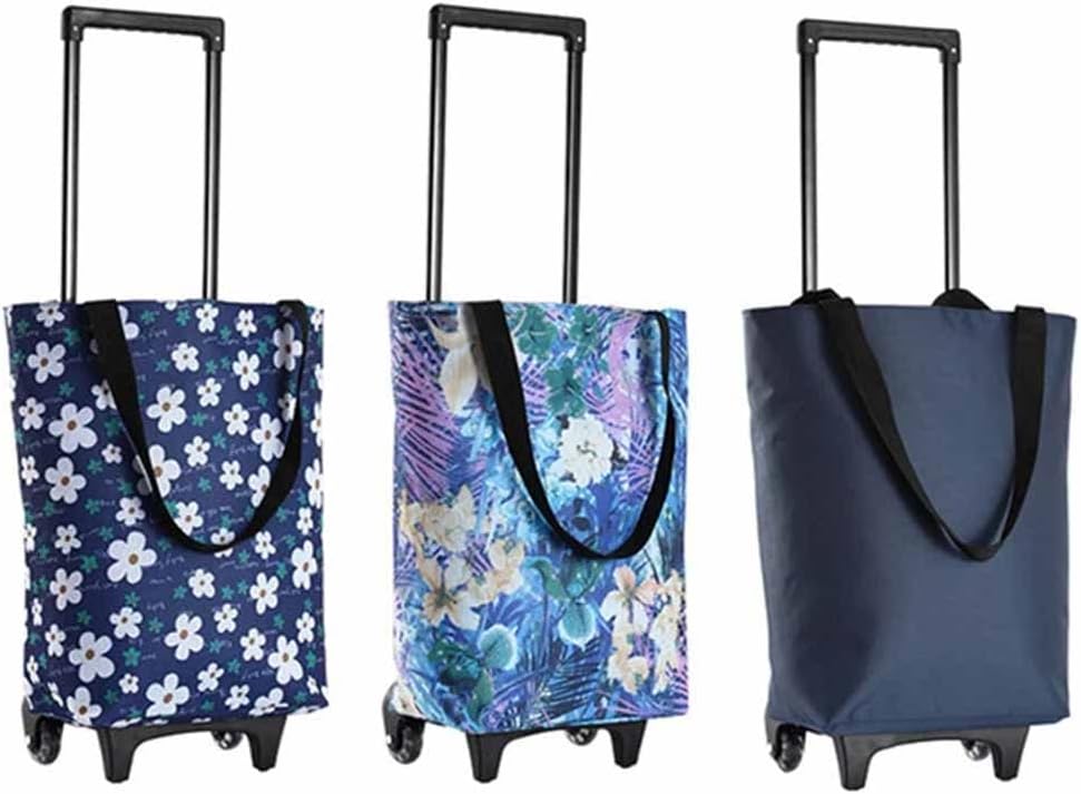 JSEIAJB Shopping Bag with Wheels Handbag Straps Folding Utility Trolley Grocery Cart Handle for Women Travel Trip Vacations Camping(E)