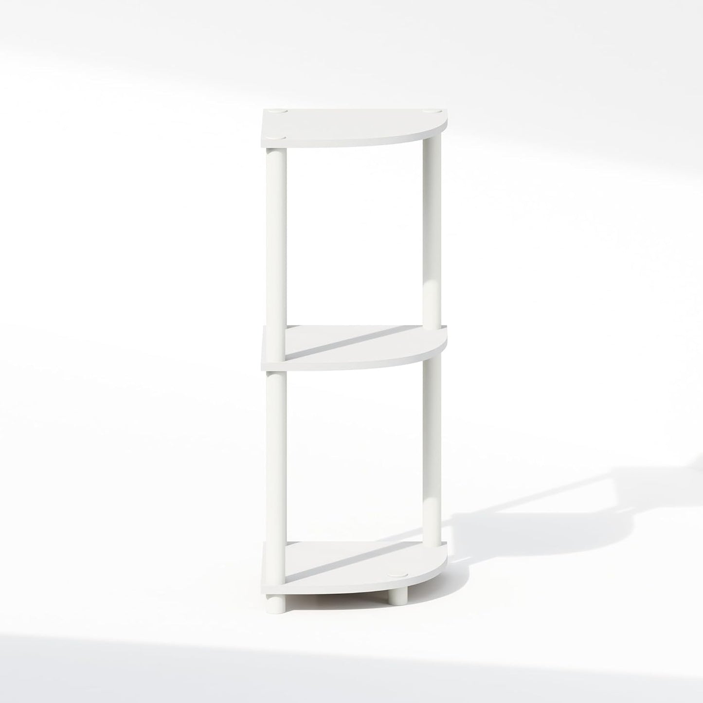 Furinno Turn-N-Tube Corner Shelf, 3-Tier Corner Bookshelf, Display Storage Shelves with Open Shelves, for Organization and Storage, Living Room, Home Office, Garage, White