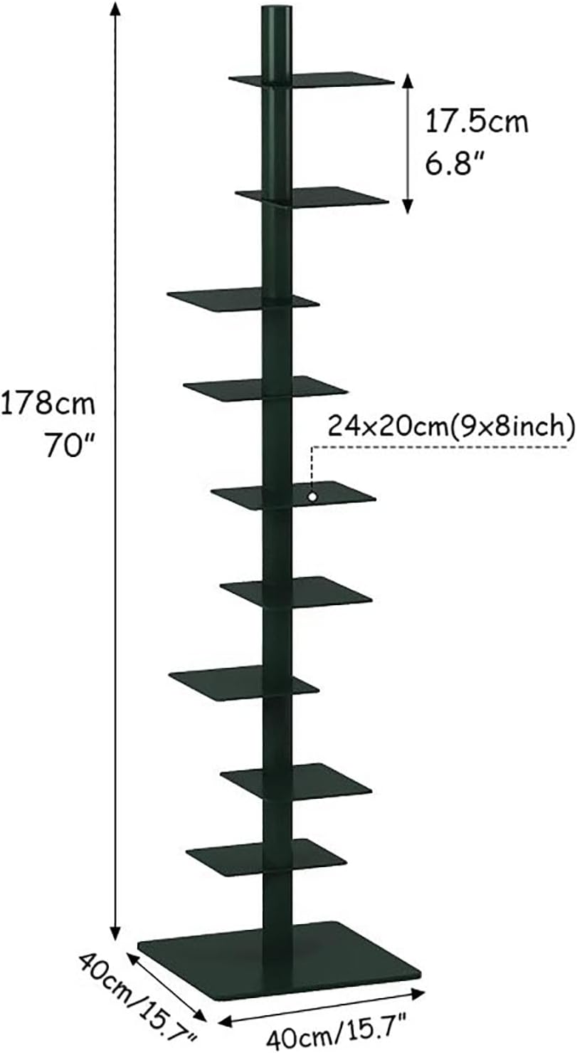 Modern Metal Spine Bookshelf - 9-Tier Spinning Book Tower, Tall Narrow Bookcase, Vertical Floating Shelf, Rotating Display for Small Spaces, Floor Standing Bookcase Storage Solution