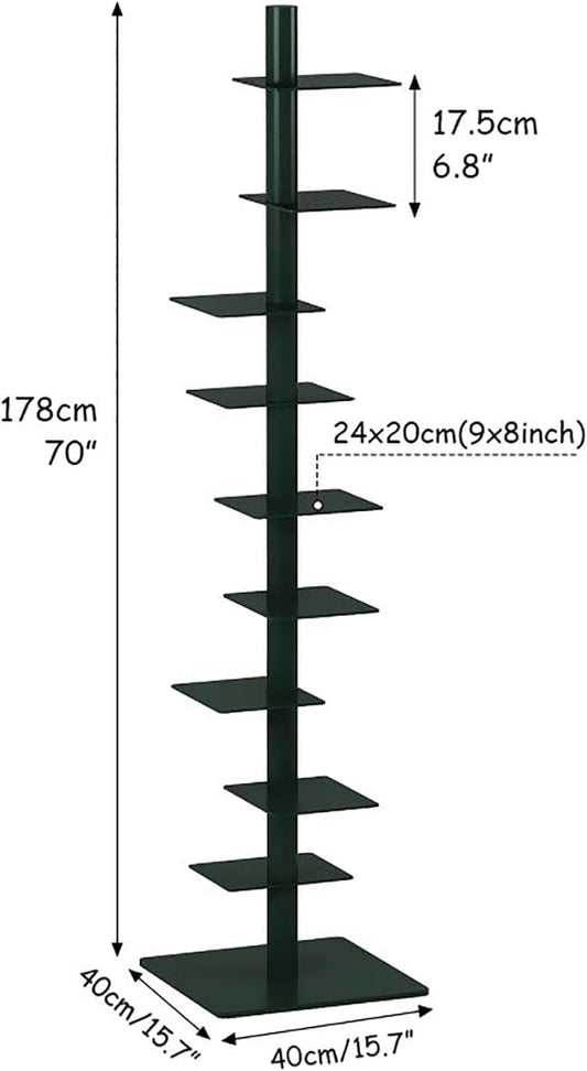 Modern Metal Spine Bookshelf - 9-Tier Spinning Book Tower, Tall Narrow Bookcase, Vertical Floating Shelf, Rotating Display for Small Spaces, Floor Standing Bookcase Storage Solution