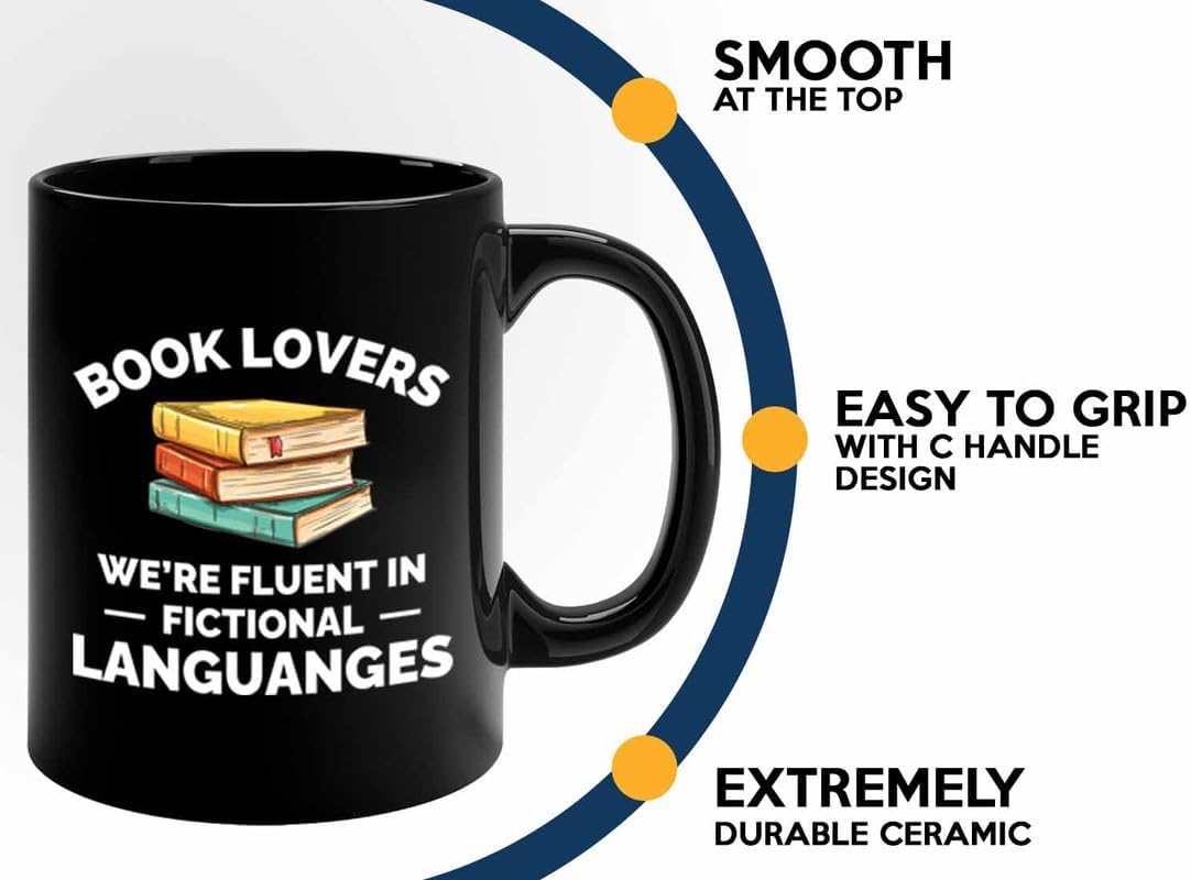 Book Lover Coffee Mug 11oz Black - fluent in fictional - Gift For Poets Bookish People Bibliophile Librarian Book Club Reader