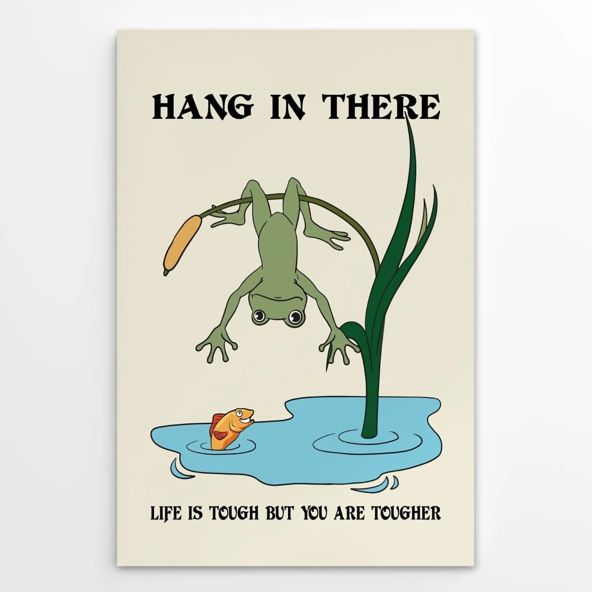 Funny Motivational Frog Poster Hang in There Wall Art Print Trendy Positive Quote for Living Room Bedroom Office Dorm Kids Room Cute Animal Humor Decor for Tough Days 12x18inch Unframed
