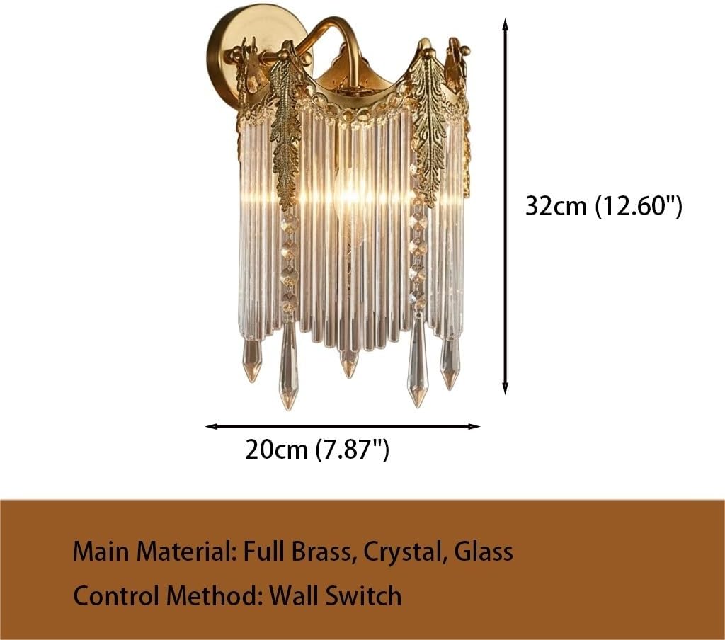 Bedside Wall Lamp, Crystal Wall Sconce, Gold Brass Wall Light with Cascading Crystals for Bedroom, Living Room, Hallway, Entryway, Hotel, Villa, European Style, Guest Suite Surface