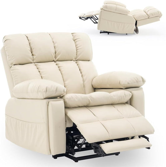 Extra Wide Lay Flat Power Lift Recliner Chair, Electric Recliner with Adjustable Headrest and Extended Footrest, Heat Massage, USB-C Ports, Hidden Cup Holders, Storage
