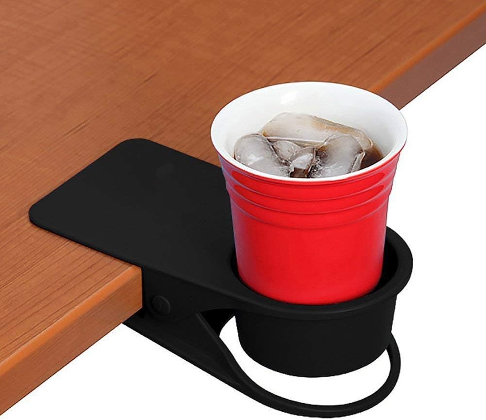 Drinking Cup Holder Clip - Home Office Table Desk Side Huge Water Beverage Soda Coffee Mug Holder for Potted Plant, Headphones, USB Cable, Pen Storage (Black)