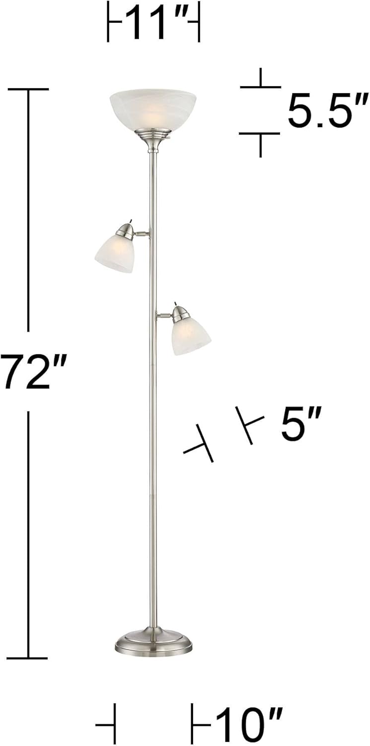 360 Lighting Ellery Modern Tree Torchiere Floor Lamp Standing 3-Light 72" Tall Brushed Nickel Silver Frosted White Glass Shade Decor for Living Room Reading House Bedroom Office