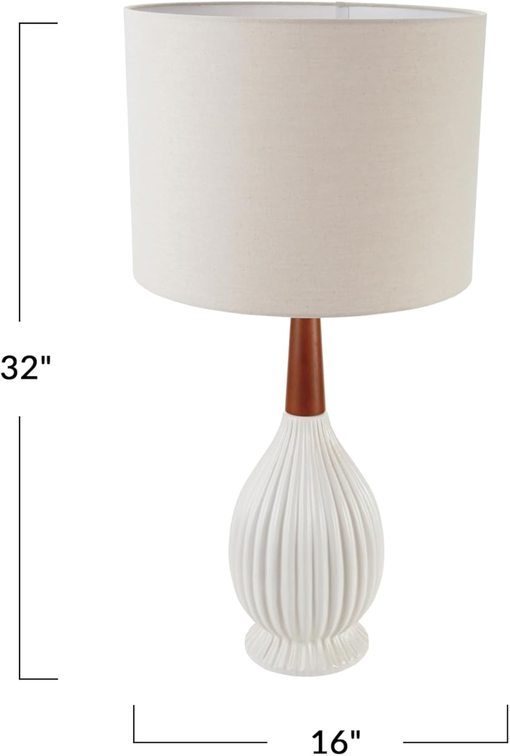 Creative Co-Op Stoneware Table Lamp with Rubberwood Neck Shade