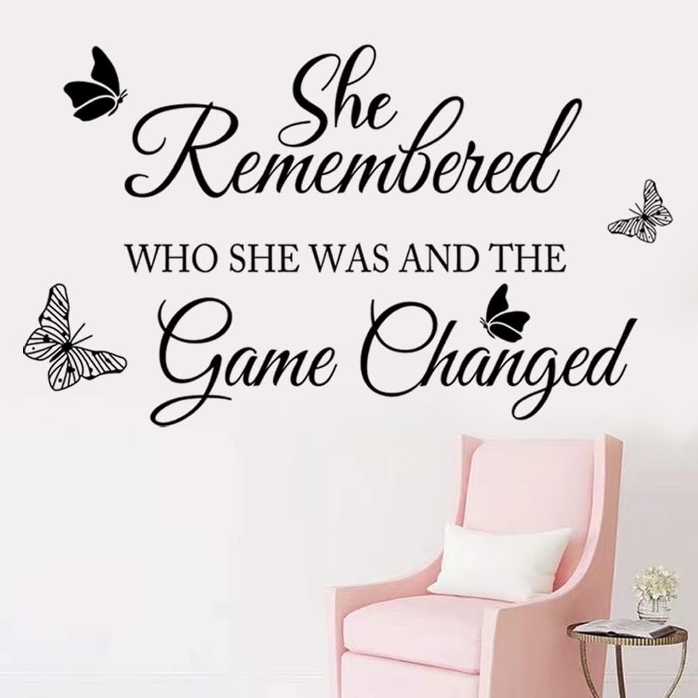 Inspirational Quotes Wall Decals Eyelash Eyes Wall Stickers Positive Lettering Saying Queen She Remembered Who She Was and the Game Changed Wall Art Sticker for Women Girls Bedroom Living Room Decor