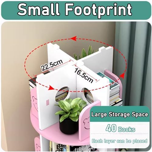 Mobile Storage Rack Freestanding Display Rack Tool Pegboard Garage,360 Rotating Corner Bookshelf Space Saving Floor Standing Bookcase with Storage Rack for Bedroom or Living Room Small and N
