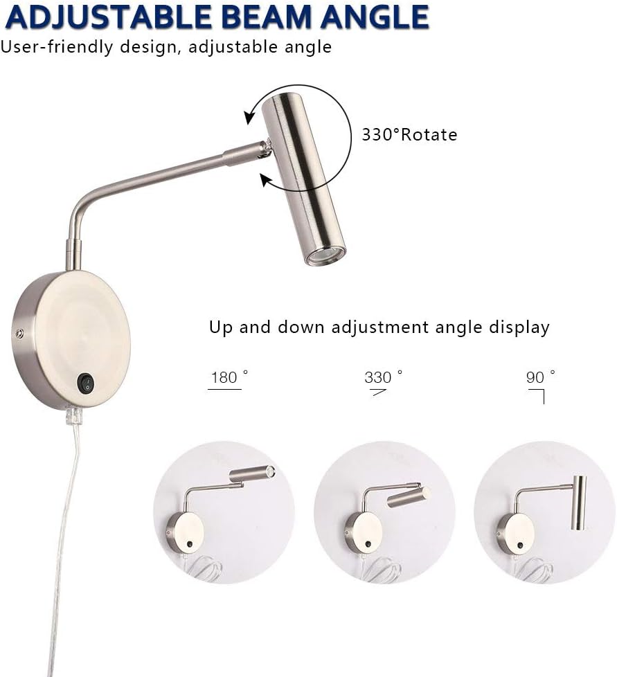 Joossnwell Wall Mounted Lamp, Sconce Light with Plug in Cords Wall Reading Light with Switch for Living Room Bedroom Warm White 3000K