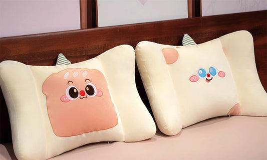 Cute Office Chair Lumbar Support Pillow Soft Sofa Reading Back Cushion Bed Resting Backrest Pillow Car Waist Cushion (Bread, 55×35CM/21.65"×13.8")