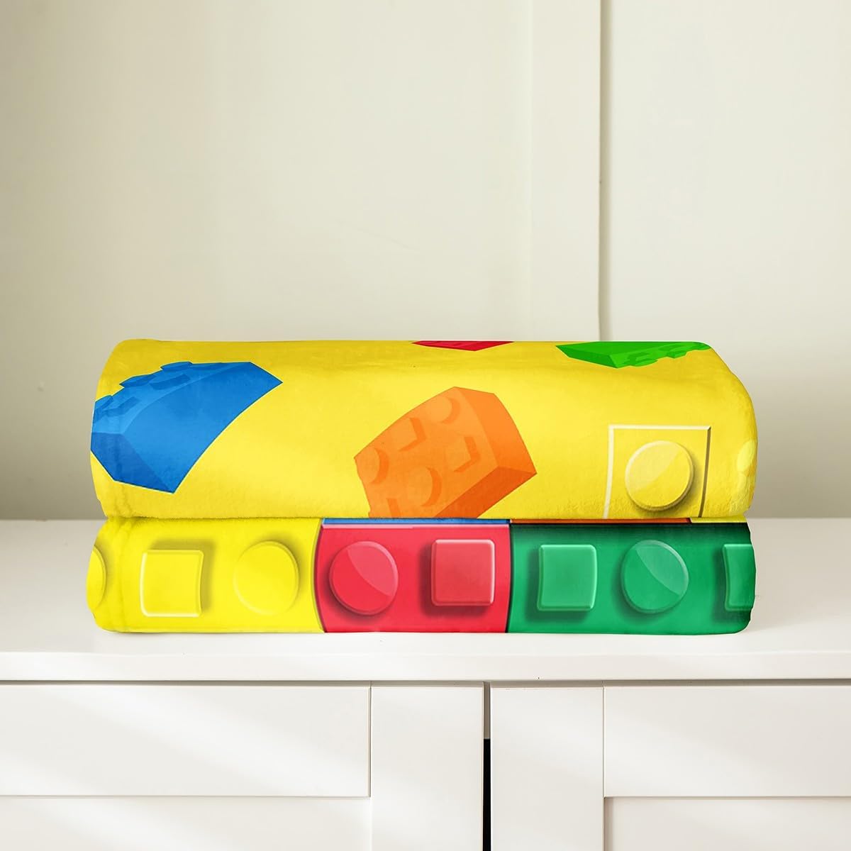 Feelyou Building Block Print Plush Throw Blanket, Throw 50"x60" Kids Brick Styles Flannel Fleece Blanket for Sofa Couch Colorful All Season,Bed Blanket Gaming Yellow