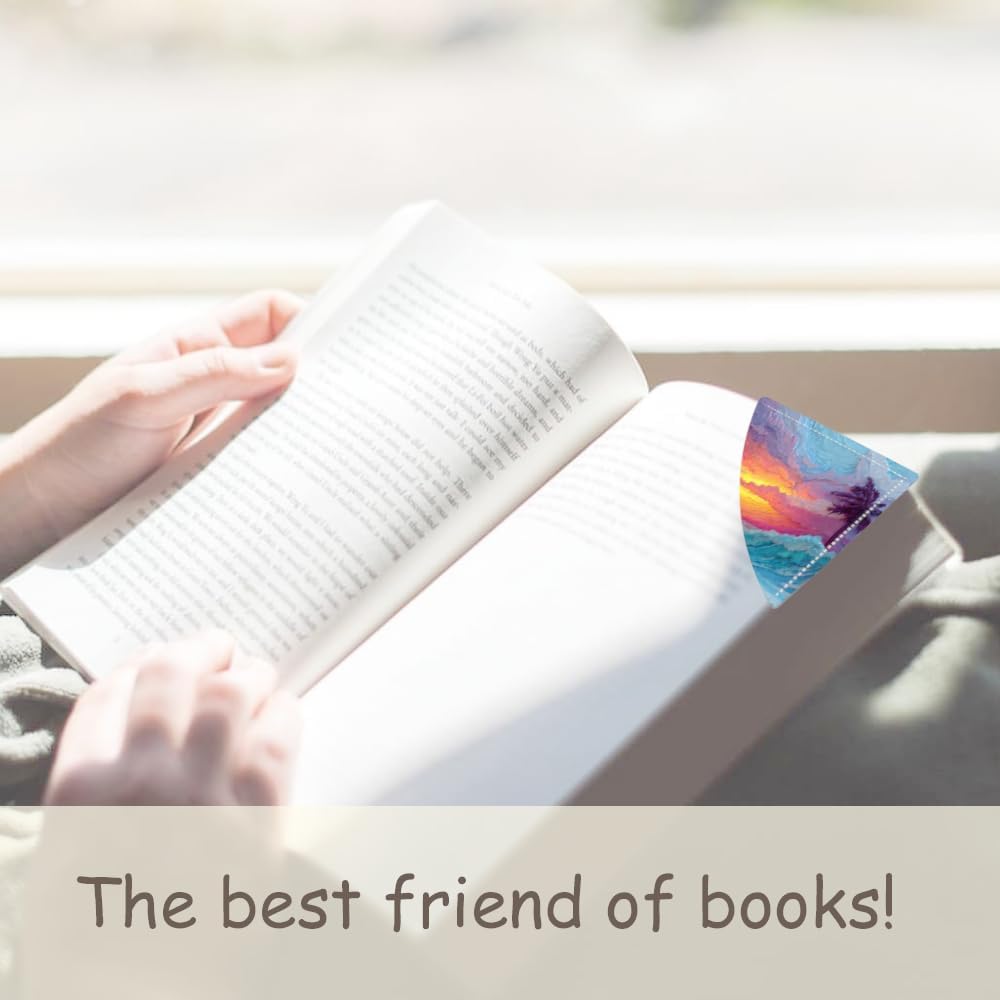 2PCS Leather Bookmarks 3.54 x 3.54 Inch Tropical Sunset Beach Design Reading Accessories for Books Journals Bibles Travel Diary Students Teachers and Book Lovers Gift