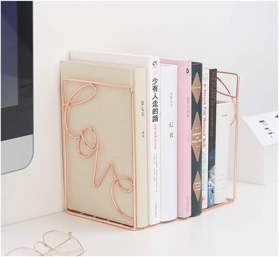 Winterworm Metal Bookends Book Ends Heavy Duty Modern Decorative for Bedroom Library Office School Book Display Desktop Organizer Gift(Love Rose Gold)