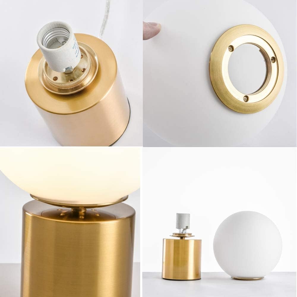 11 Inch Modern Gold Globe Table Lamp,Vintage Mid Century Round Table Lamp with White Glass Shade Metal Base for Bedroom Bedside Lamp Living Room End Table