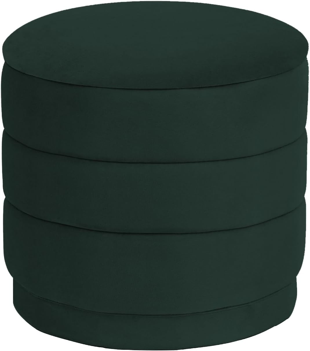 15.4" Round Velvet Storage Ottoman with Reversible Lid, Upholstered Circular Ottoman Footrest with Hidden Storage, Foldable Padded Footstool for Dorm Living Room & Bedroom, Bottle Green