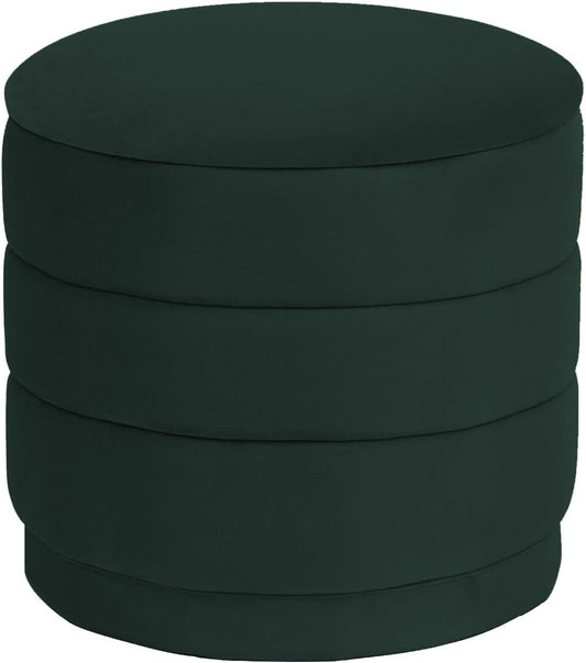 15.4" Round Velvet Storage Ottoman with Reversible Lid, Upholstered Circular Ottoman Footrest with Hidden Storage, Foldable Padded Footstool for Dorm Living Room & Bedroom, Bottle Green