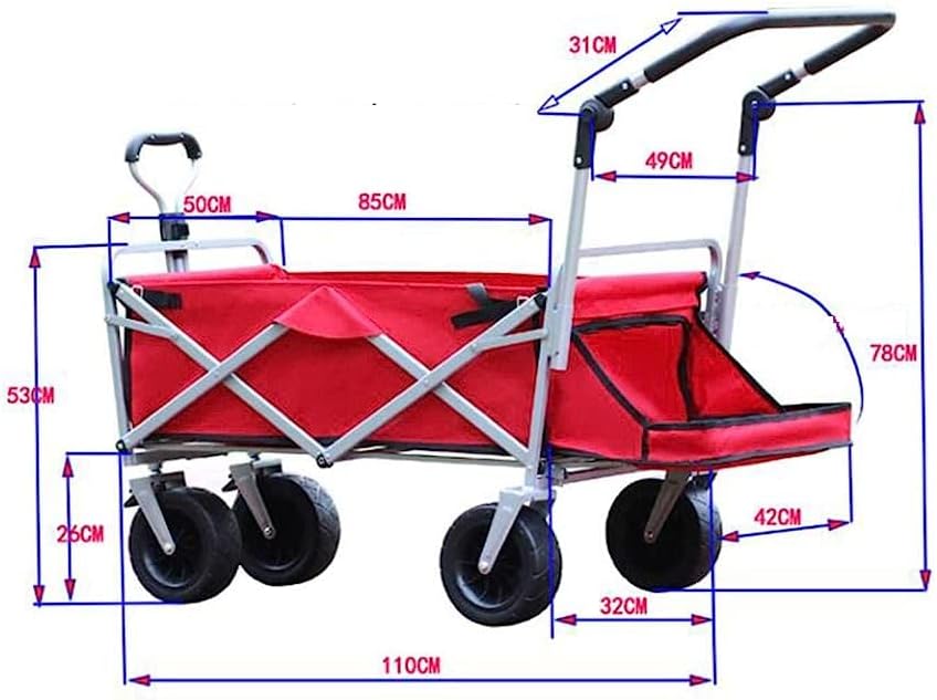 Handcart, Folding Camping Cart Garden Trolley Coaster with Removable Canopy Brake and Tail Bag Beach Foldable Hand Cart Trolley Truck Offroad