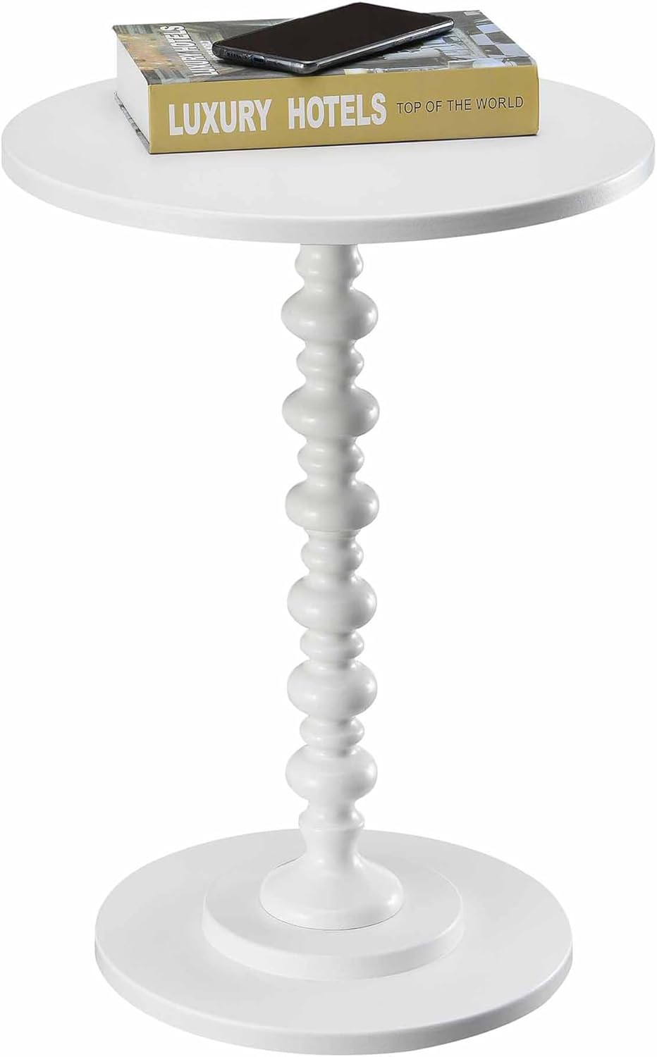 Convenience Concepts Palm Beach Spindle Table 17.75" - Traditional Round End Table for Living Room, Turned Solid Wood Side Table, Classic Display Pedestal Table, White