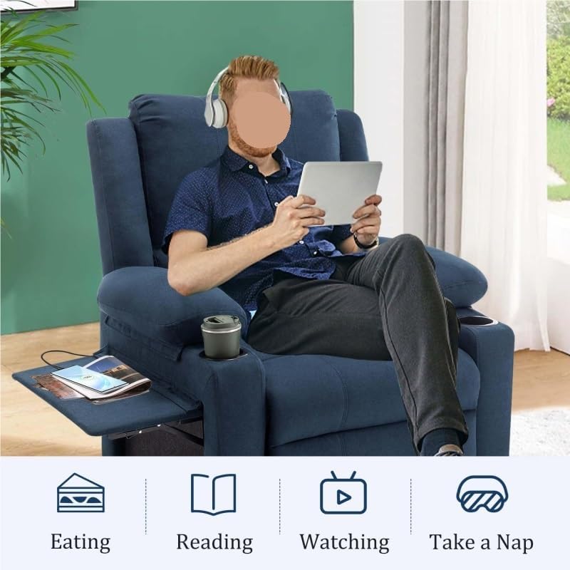 Power Recliner Chair Adults Upholstered Heating Point Massage Theater Seating Single Sofa Chairs with Side Pockets Sidetable for Living Room