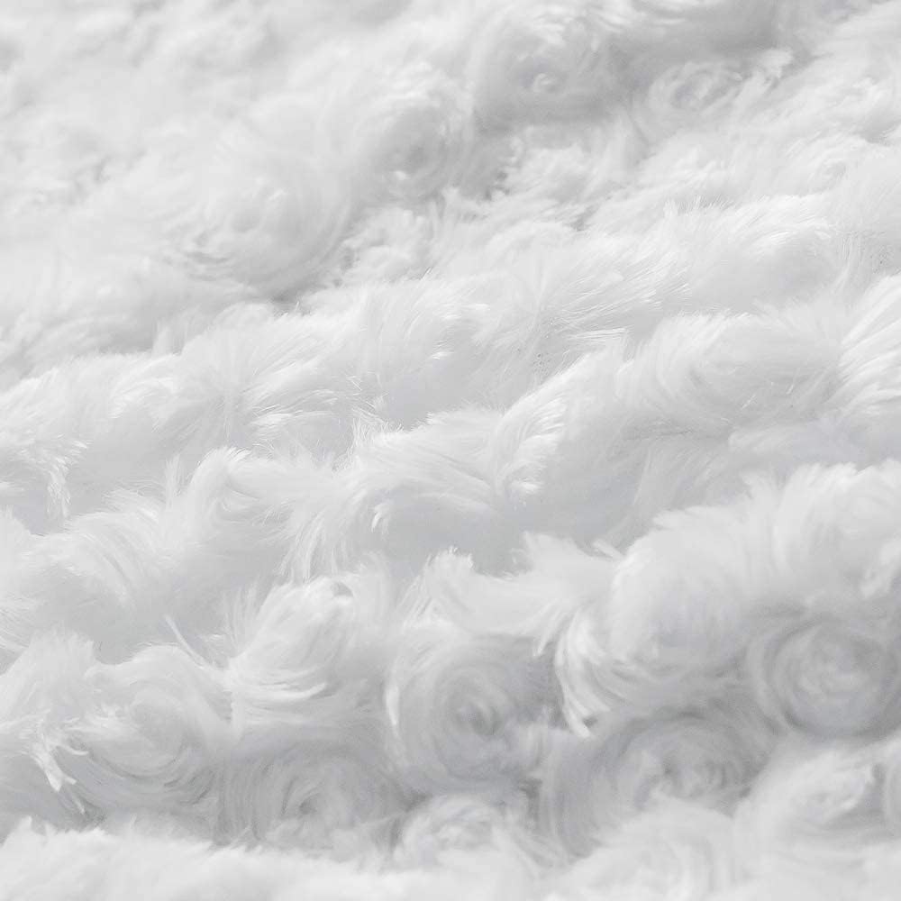 Simple&Opulence Plush Fluffy Throw Blanket Tridimensional Rose Pattern Soft Warm Microfiber Cozy Chic Shaggy Reversible Coverlet for Girls Home Décor Couch, 102"x 88" (King, White)