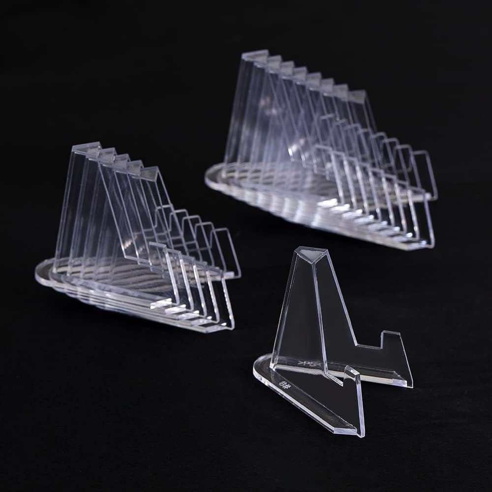Clear Coin Display Stand - Plastic Mini easel holder - Acrylic Stands for display Air-Tite Coins | Card | Pocket Watches | Capsules | Challenge Medals | Casino Chips - 2.25 Inch Tall (20 Pieces)