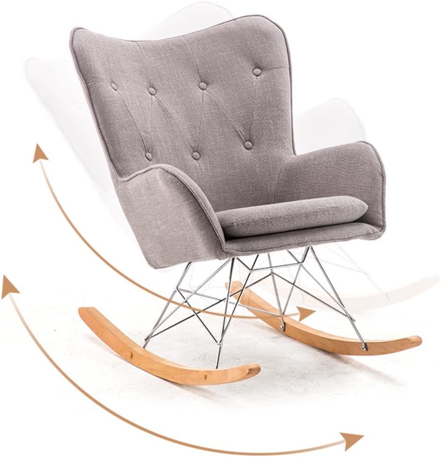 LSLYTQ Mid-Century Fabric Rocking Chair, Solid Wood Loung Rest Chair, Lazy Backrest Chair, Comfortable Rocking Armchair, Solid Hardwood Metal Base