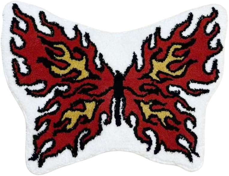 LAKEA Flame Butterfly Tufted Rug, Aesthetic Shaped Area Rug for Bedroom Decor, Soft Plush Accent Carpet with Anti-Slip Backing (31.5 X 23.6 inch)