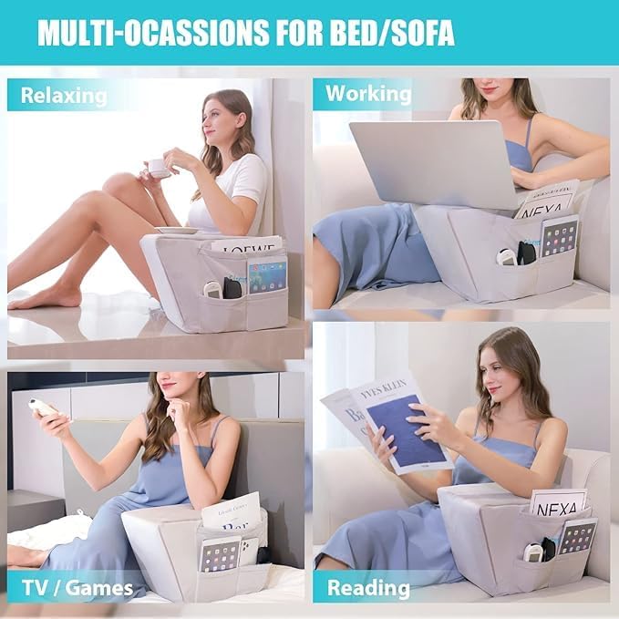 Arm Support Wedge Pillow - Reading & Back Pain Relief, Ergonomic Bed Pillow for Sitting Up, Acid Reflux, Post-Surgery, Gaming & Watching TV, High-Density Foam, Removable Washable Cover