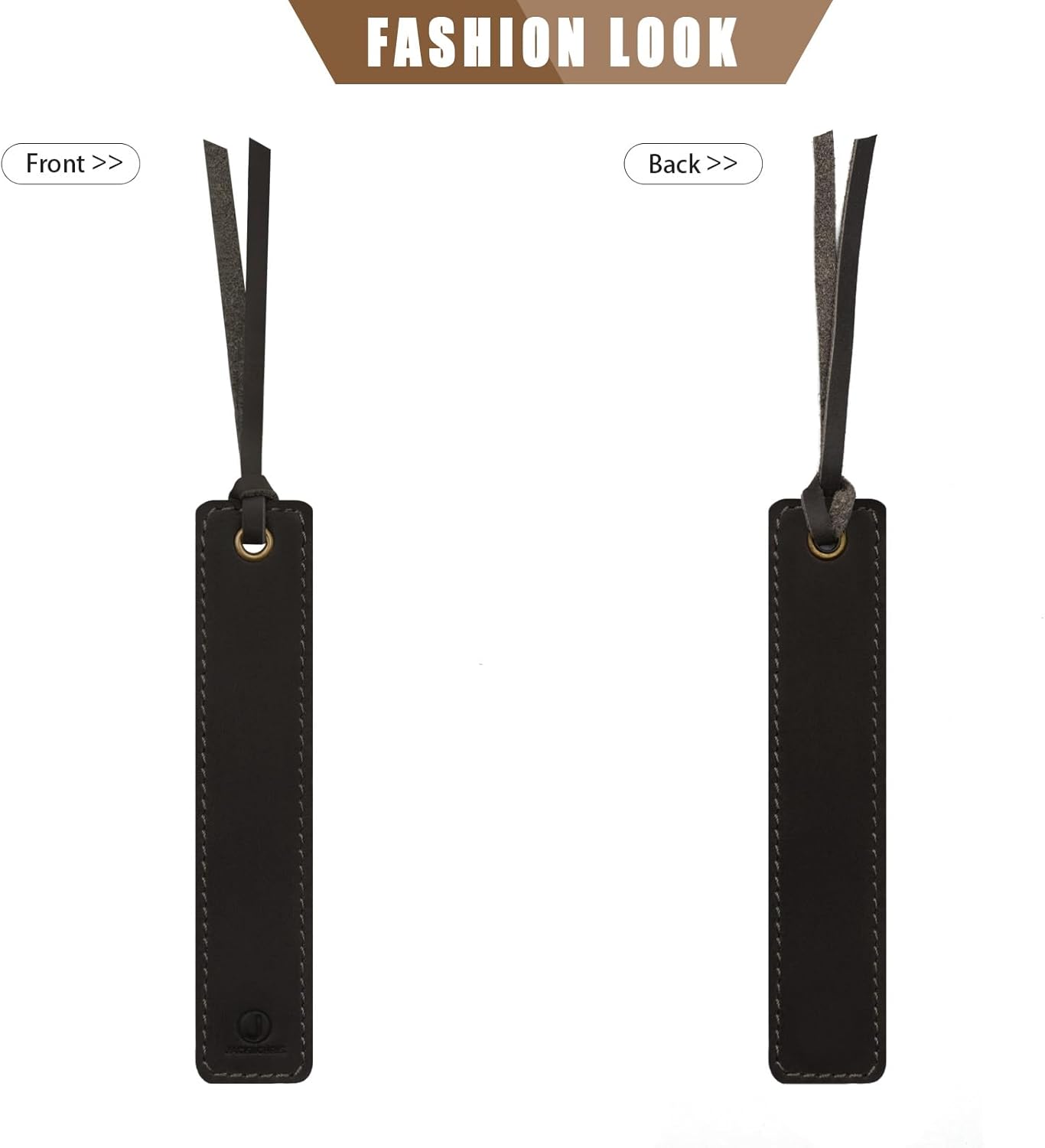 Jack&Chris Genuine Leather Bookmark, Thin Handmade Stitched Bookmarks for Women Men, Classic Style Book Accessories Gifts for Book Lovers Students Writers Readers Teens Adults, Black