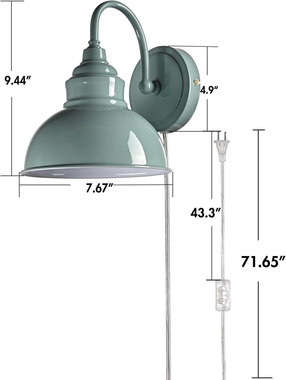 Modern Gooseneck Wall Sconce Plug-in Wall Lamp with On/Off Switch for Bedroom Bathroom Corridor Porch Patio Hallway Macaron Green