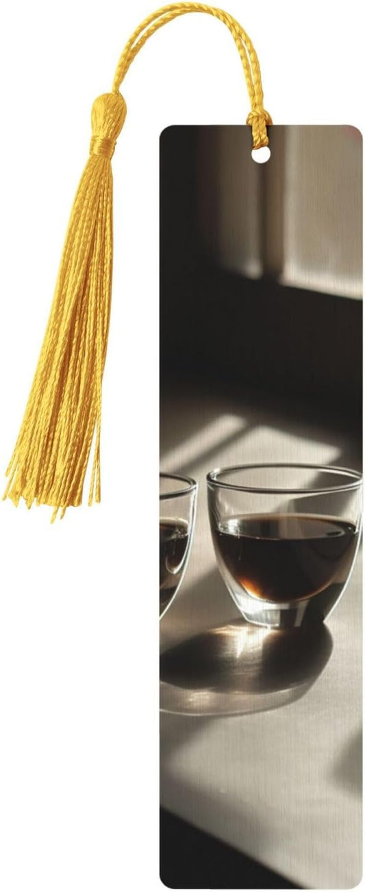 Two Cups of Coffee Bookmarks Gifts for Women Men, Wooden Bookmarks for Book Lovers, Vintage Book Marks Ornaments with Tassel, Unique Personalized Reading Page Markers Gold