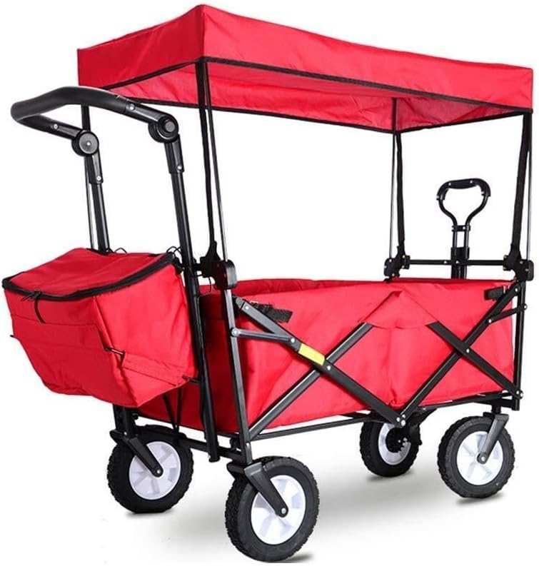 Foldable Garden Cart with Adjustable Telescopic Handles, 100kg Load Capacity, Removable Canopy, Portable Utility Wagon
