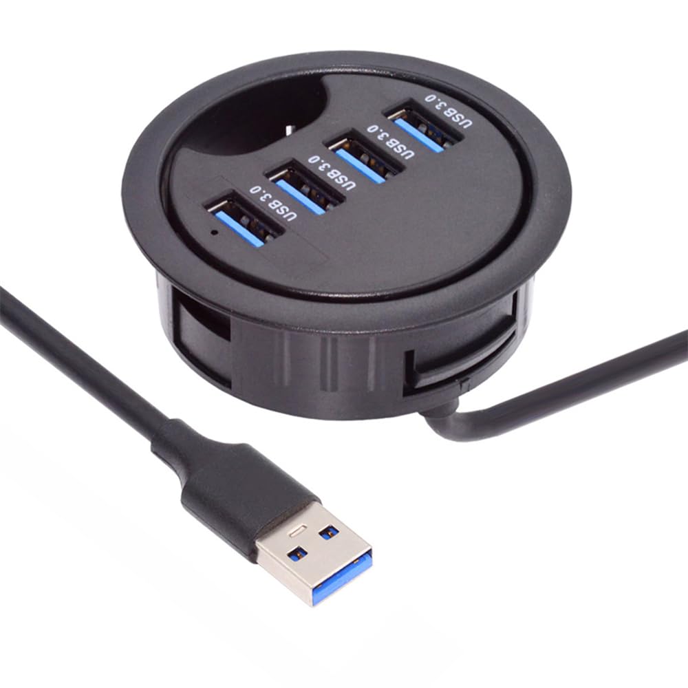 Cablecc 4 Ports USB 3.0 Hub USB Splitter 60mm Desk Grommet Dock Station Interface for Desktop PC Desk