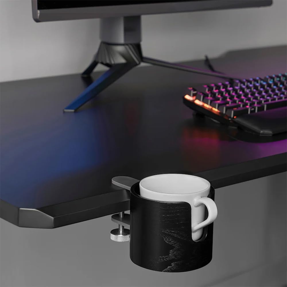 Desk Cup Holder 1Pack (Black), Table Edge Clamp Cup Holder for Home Office Desk, Gaming Desk Accessories, Computer Desk Accessories, Anti-Spill Cup Holder